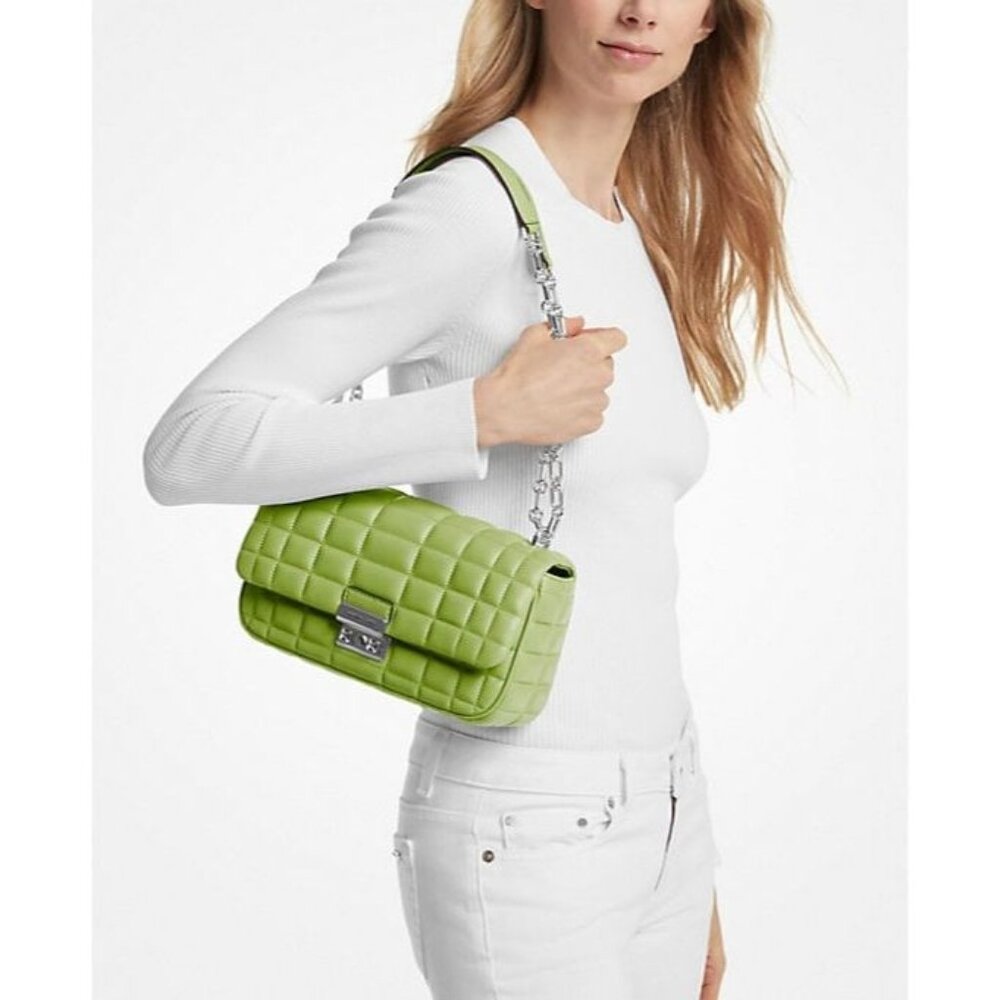 Michael Kors shoulder bag tribeca large quilted leather purse pear